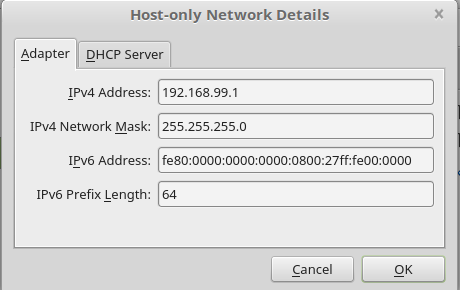 Network Details for VirtualBox